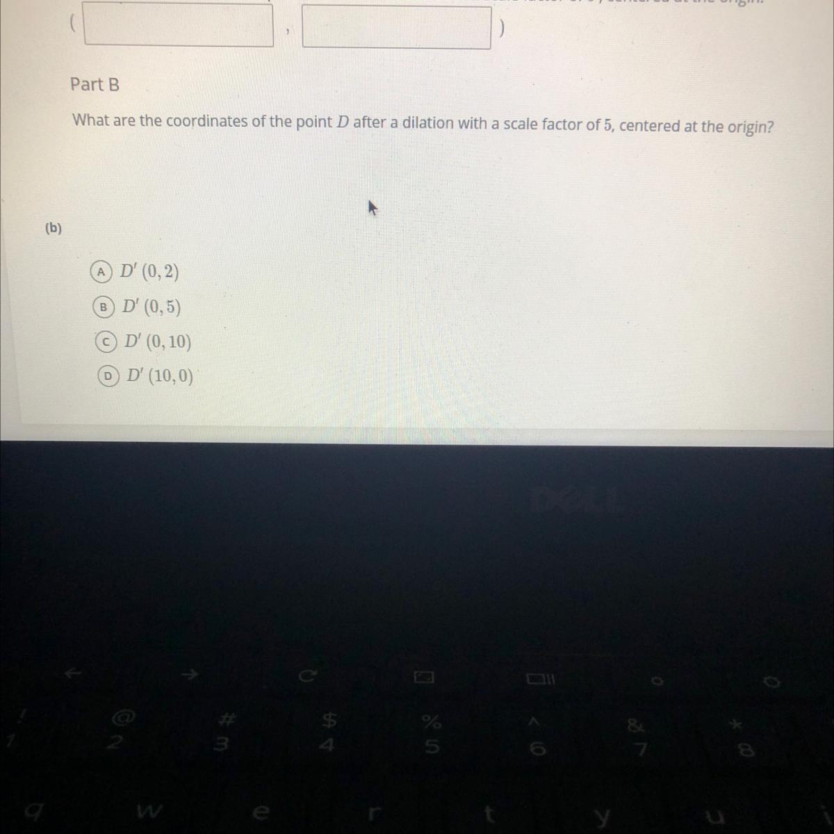 Write the coordinates of the point C after dilation with scale factor of 5, centered at the orgin