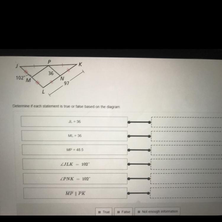 Determine if each statement is true or false based on the diagram.