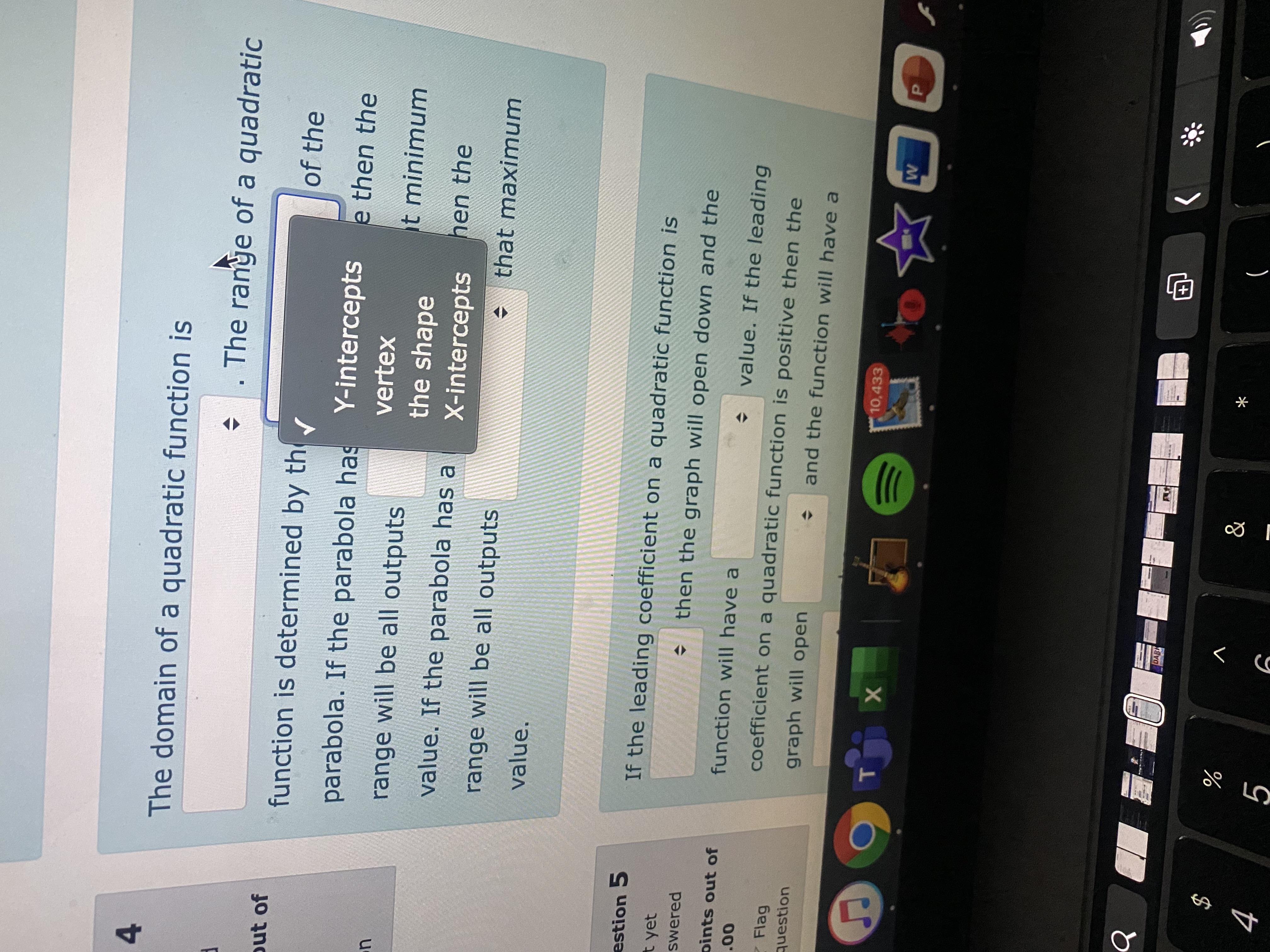 The domain of a quadratic function is Answer . The range of a quadratic function is determined by the