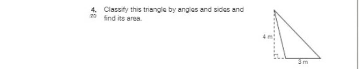 Classify the triangle by angles and sides and find its area . 