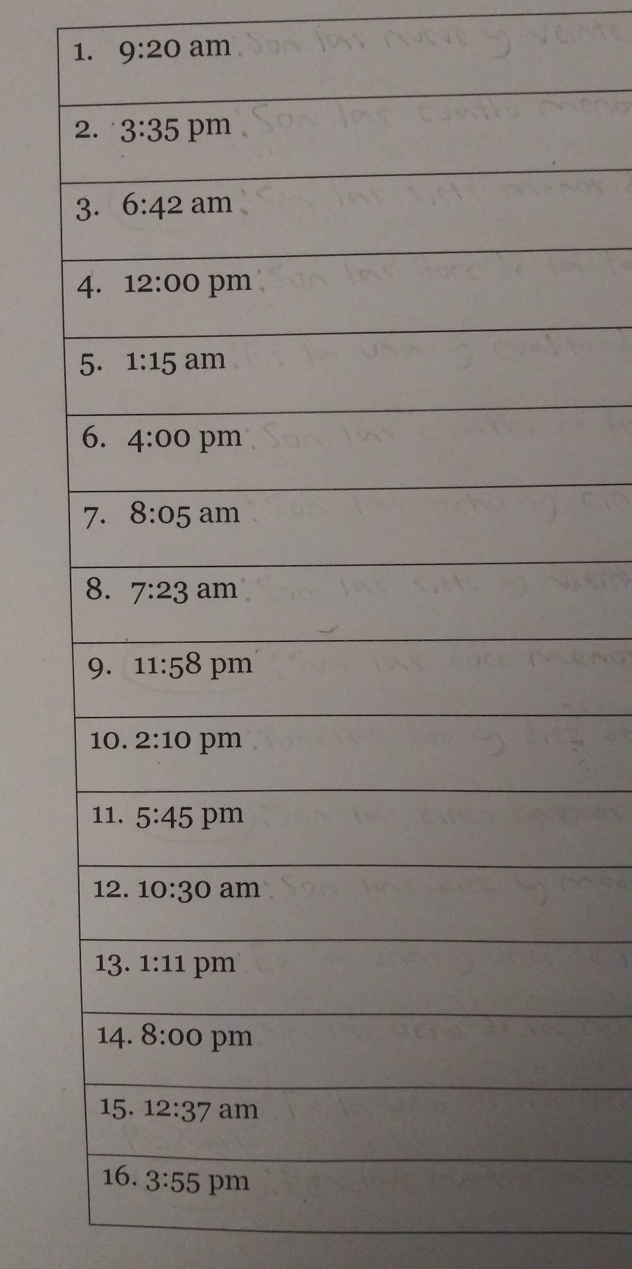 Can Someone Please Help Me With #1-#16 Of This Telling Time In Spanish Assignment? If The Time Is Bigger