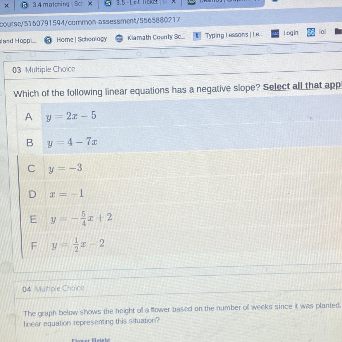 Find out which of the linear equations below have a negative slope (select all found) Plzzzzz help Its