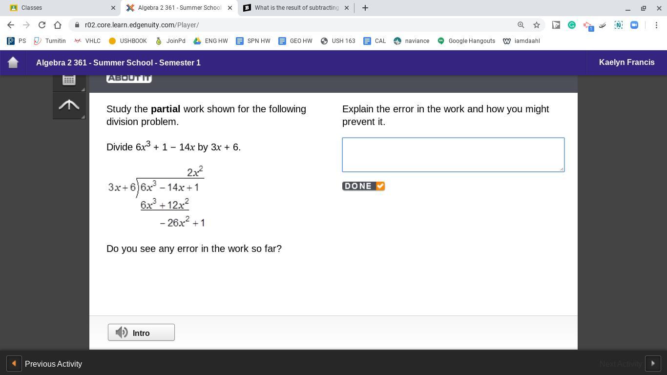 What is the error in the work?