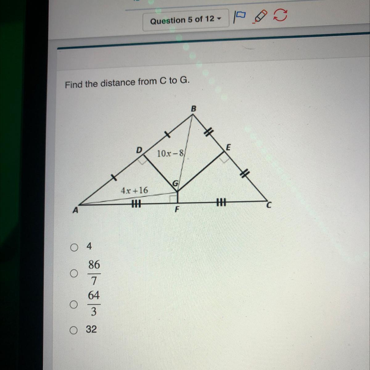 Find the distance from C to G.486764332