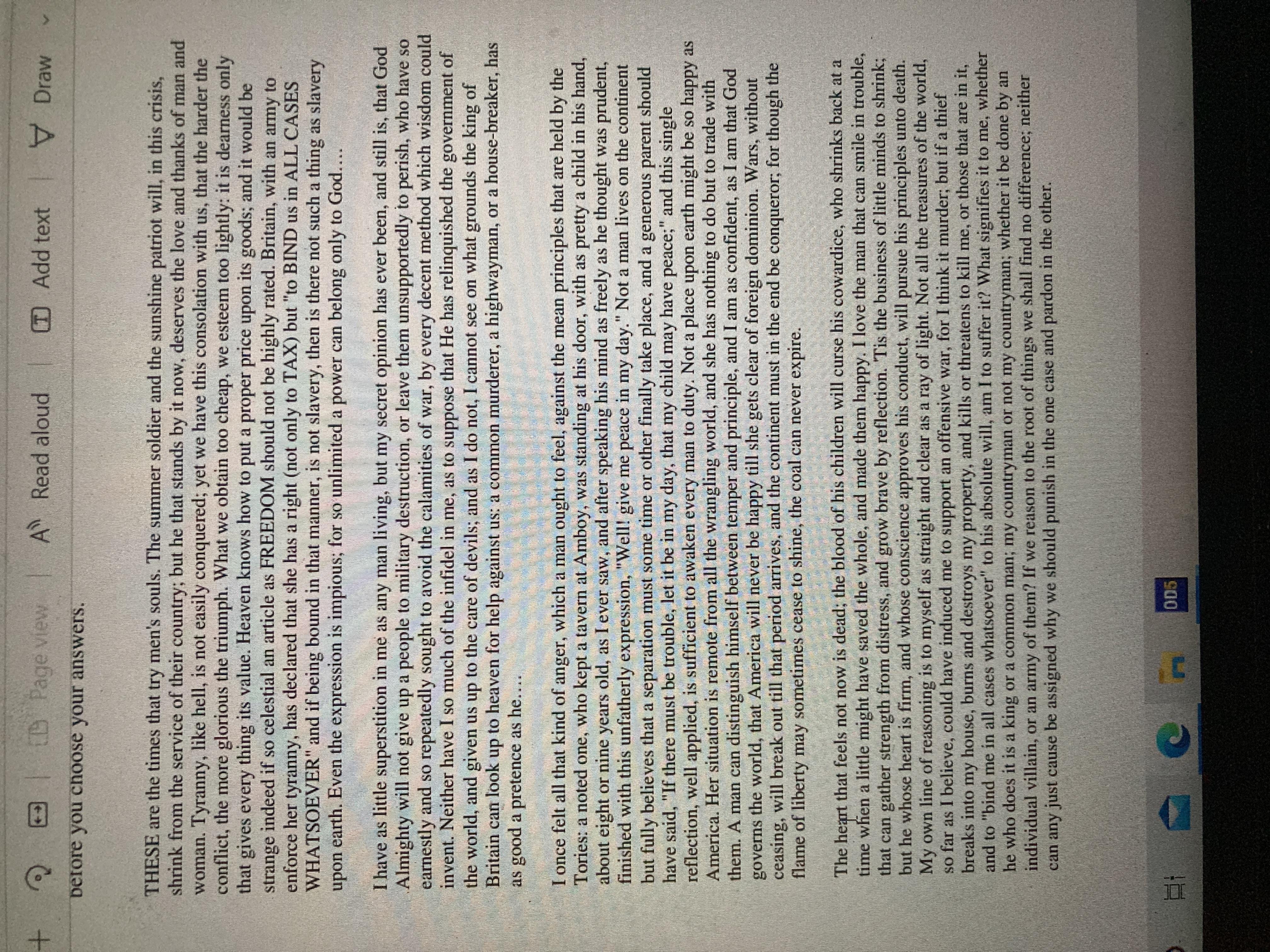 Questions 11-20. Read the following passage from Thomas Paines The Crisis (1776) carefully before you