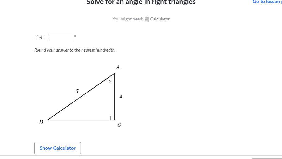 Solve For An Angle In Right TrianglesPlease Help! Thank You!