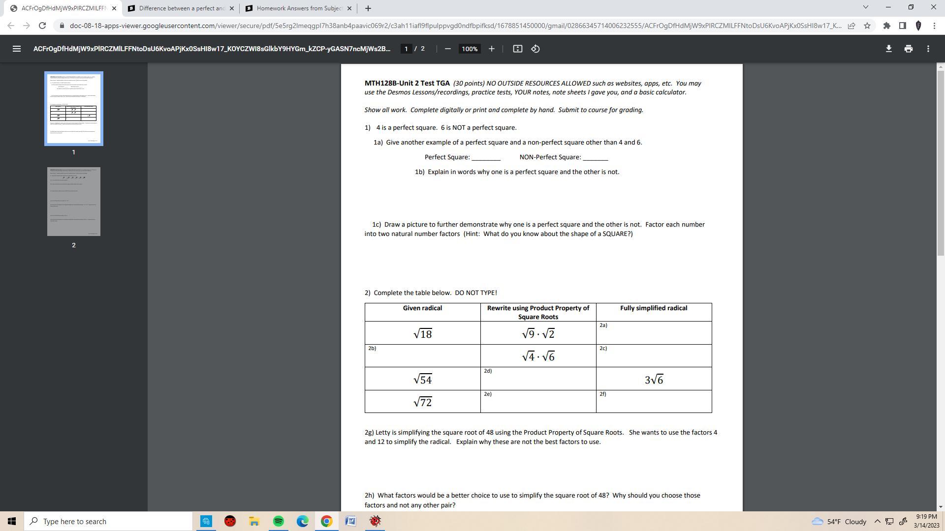 Unit Test Must Show all work 100 POINTS!!!!