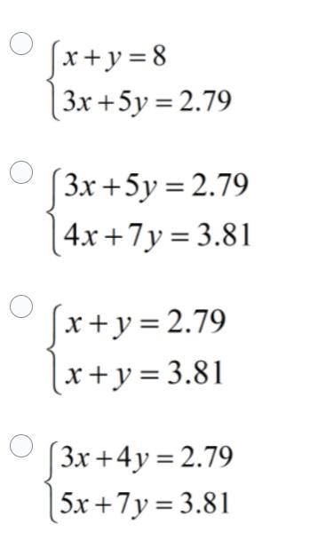 PLEASE HELP!!!!!! Which system of equations represents the following situation?Mrs. Stephens bought 3