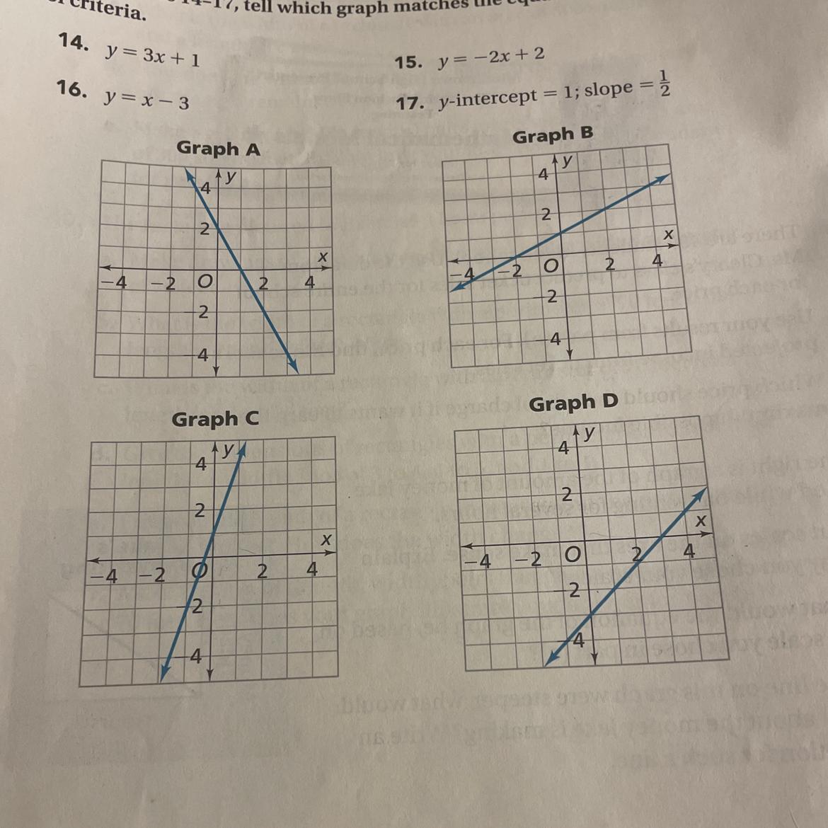 What Graph Represents Number 17? (y - In; Tercept = 1; T=1;slope= 1 2)