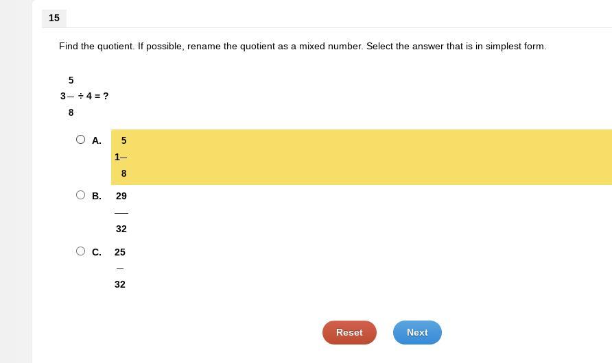 SEE IMAGE!!! PLS HELP ASAPPPFind the quotient. If possible, rename the quotient as a mixed number. Select