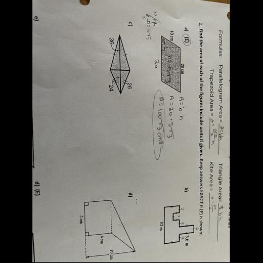 How to find the areas of figure b, c, and d in question 1