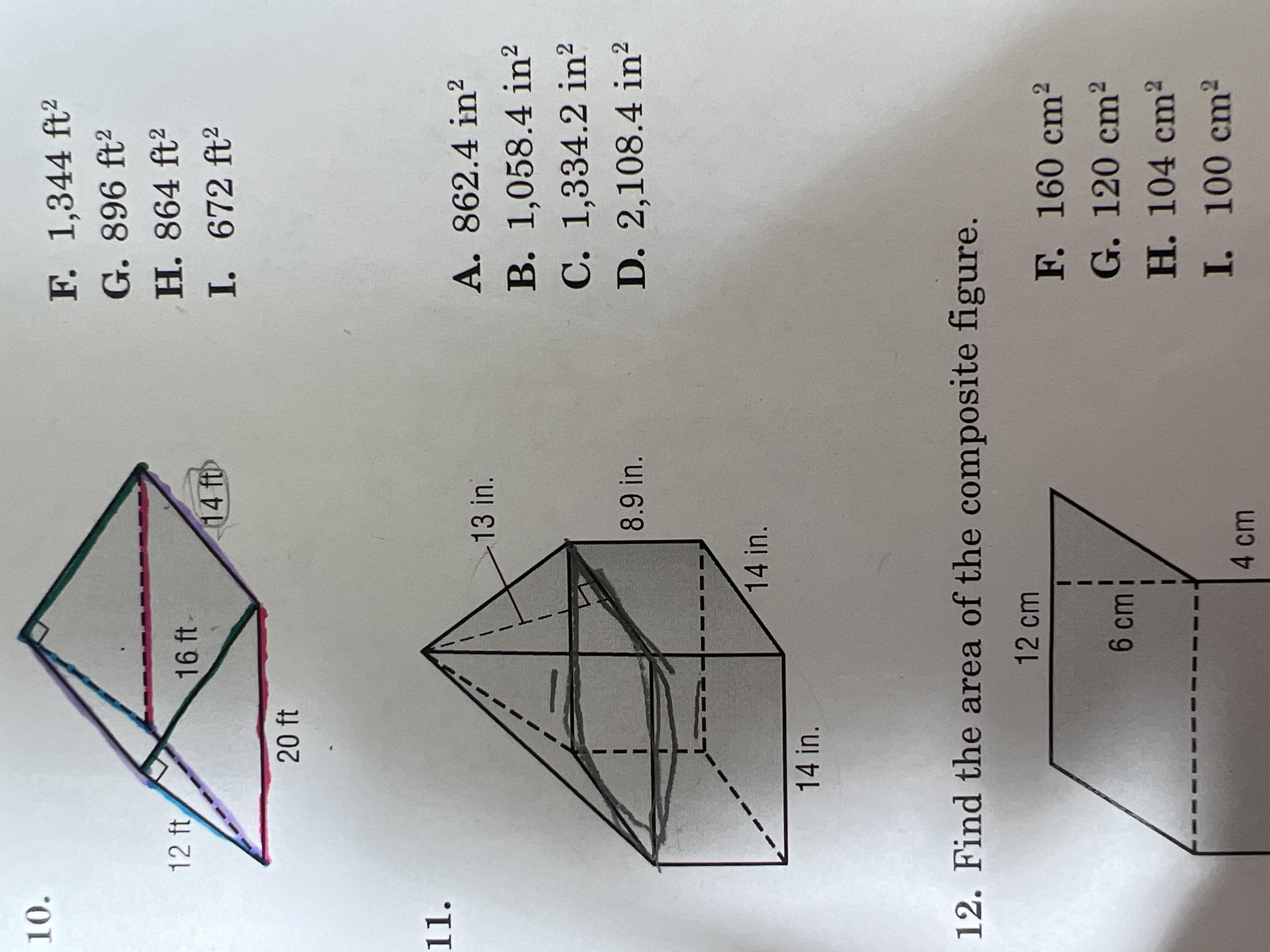 What is the surface area of the figure for #11?*with work on how to solve please!