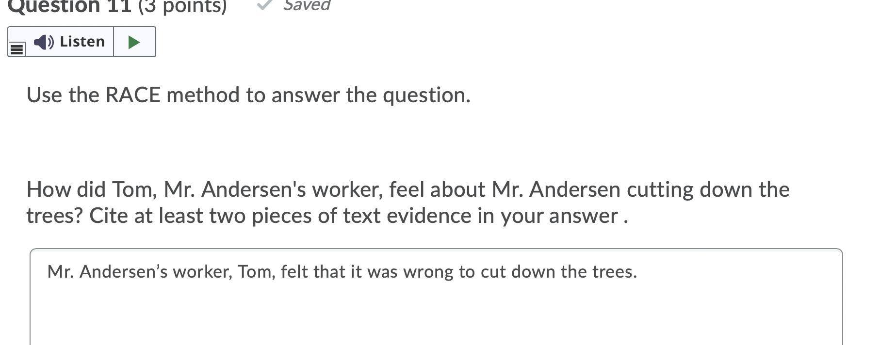 Hey guys use race strategy for this Song of the trees (passage) question. Attached are an example and