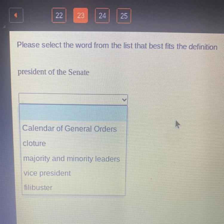 Please select the word from the list that best fits the definitionpresident of the senate