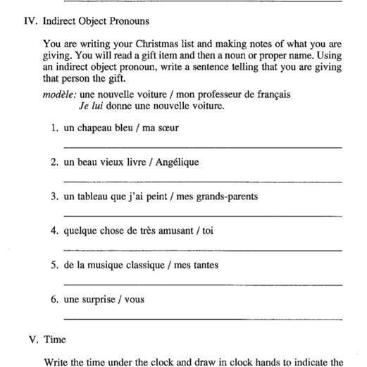 IV. Indirect Object PronounsYou Are Writing Your Christmas List And Making Notes Of What You Are Giving.