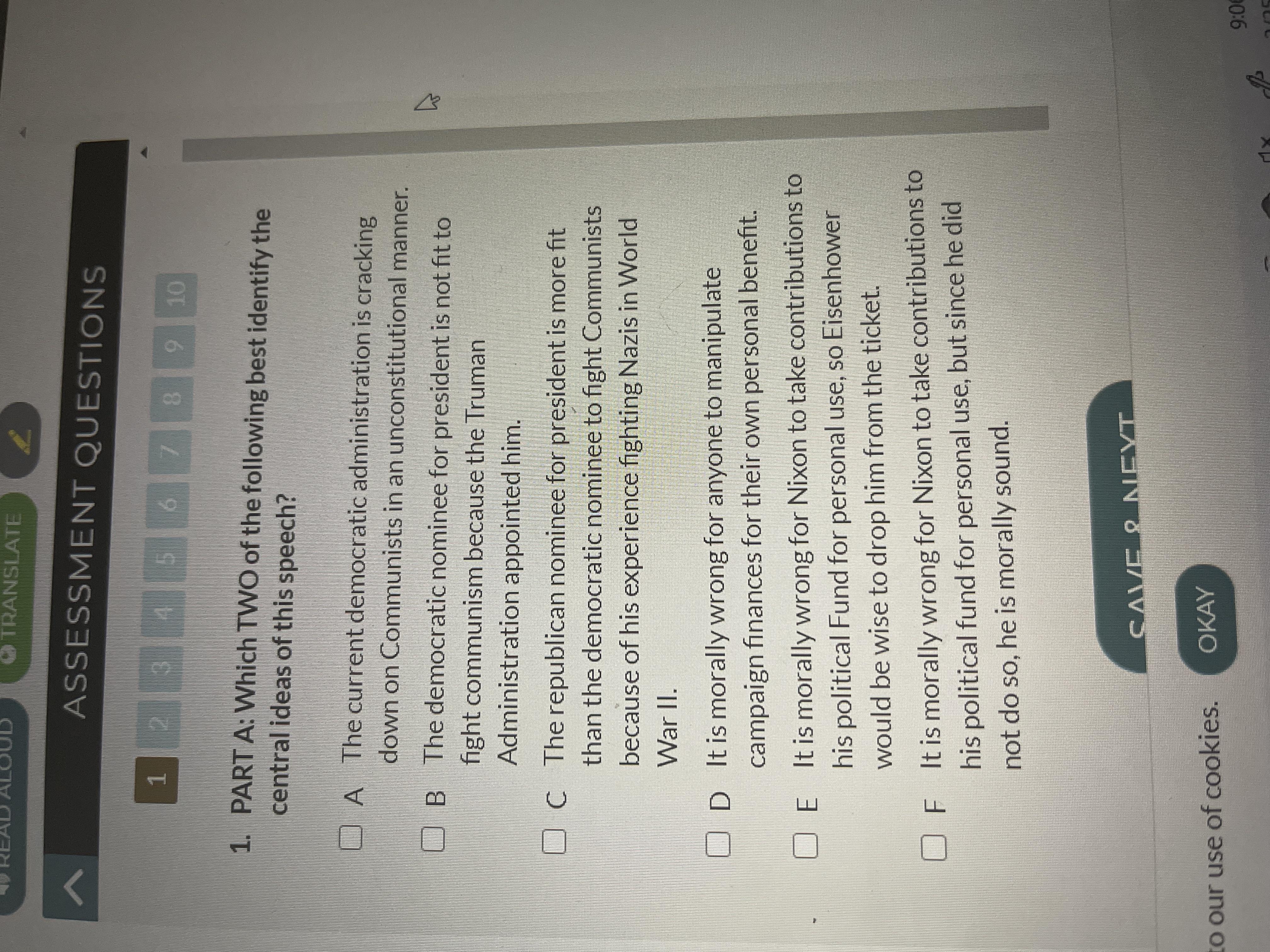 PART A: Which TWO of the following best identify the central ideas of this speech?