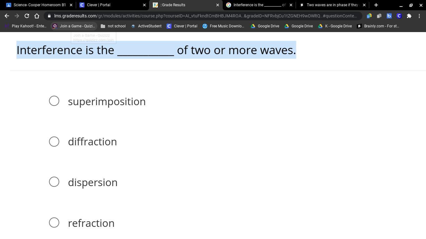 Interference is the ___________ of two or more waves.