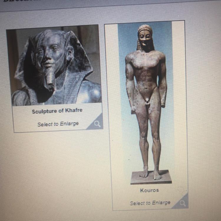 PLEASE HELP!!! Examine the two artworks provided to identify how Egyptian stylistictraits influenced