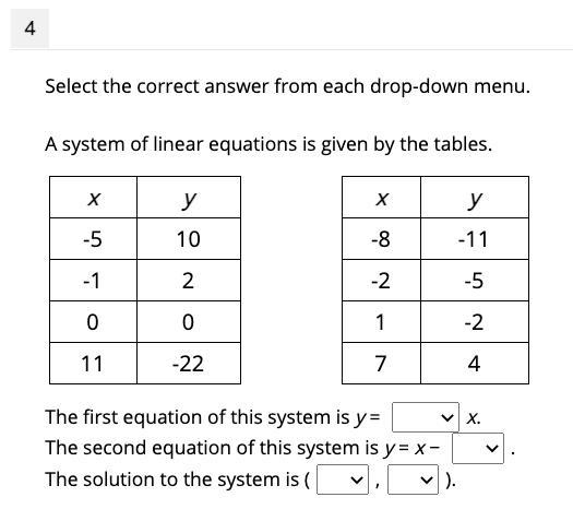 the first blanks options are -2 , -1/2 , 2 , 1/2 The seconds are -5 , -3 , 5, 3 the thirds are -2, -1,