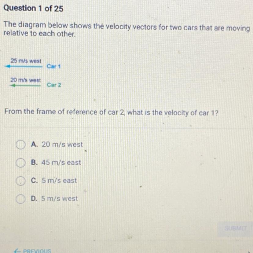 From The Frame Of Reference Of Car 2, What Is The Velocity Of Car