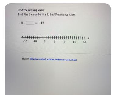 Find The Missing Value,Hint: Use The Number Line To Find The Missing Value,12-1510051015StuckReview Related