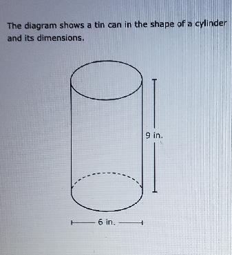 The diagram shows a tin can in the shape of a cylinder and its dimensions. What is the volume of the