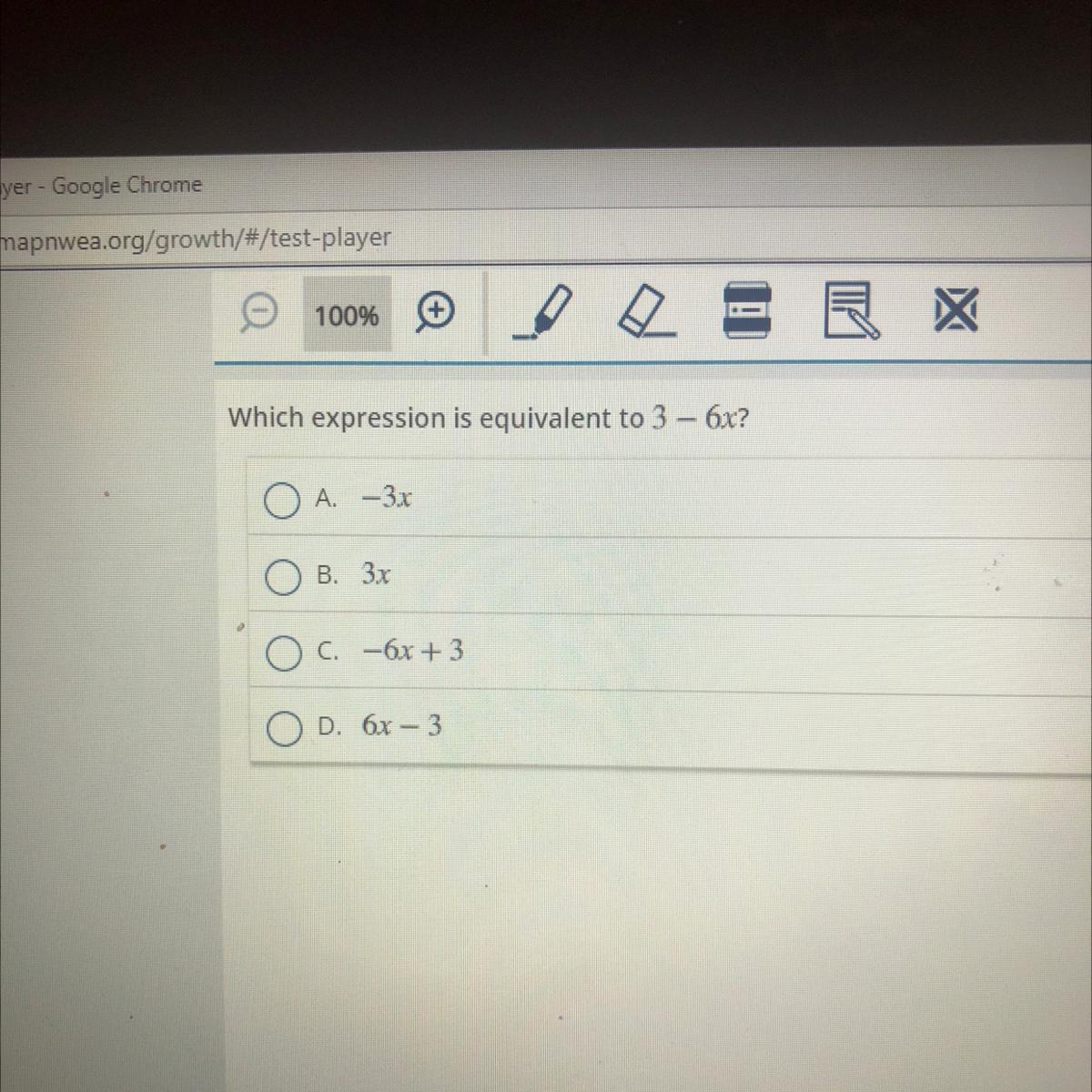 which expression is equivalent to 3-6x?