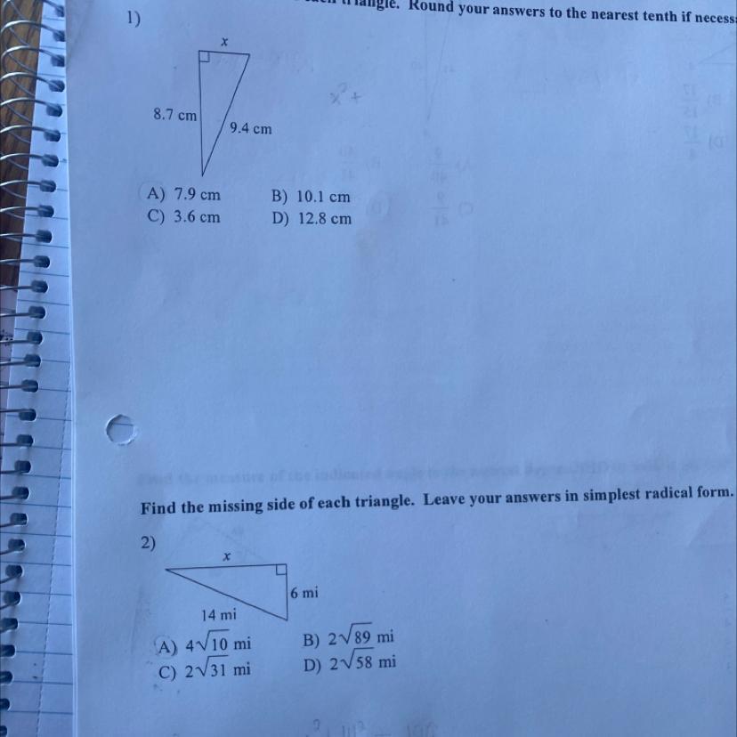 find the missing side of each triangle GIVE STEP BY STEP PLEASE!!!