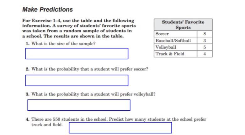 1. What is the size of the sample?2. What is the probability that a student will prefer soccer?3. What