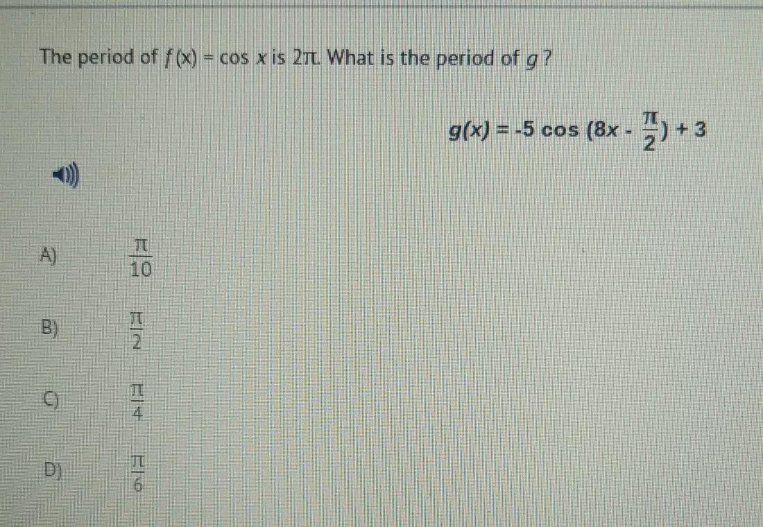 the period of f(x)=cos x is 2. What is the period of g? 