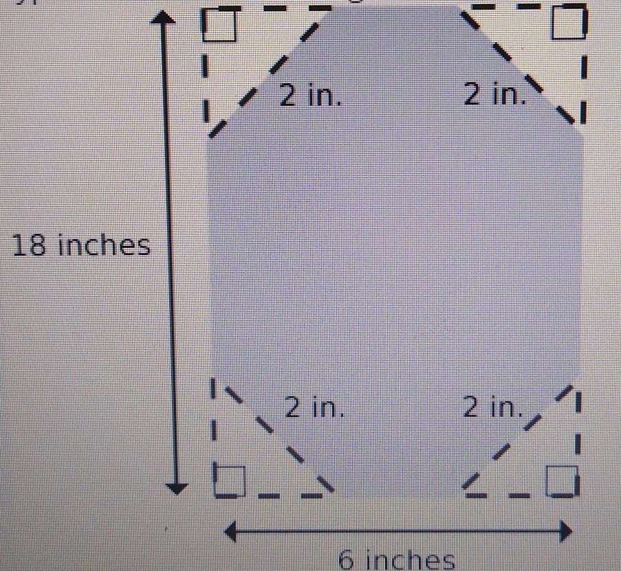 a rectangular metal has a length of 13 inches and a width of 6 inches. A 45-45-90 triangle is cute from