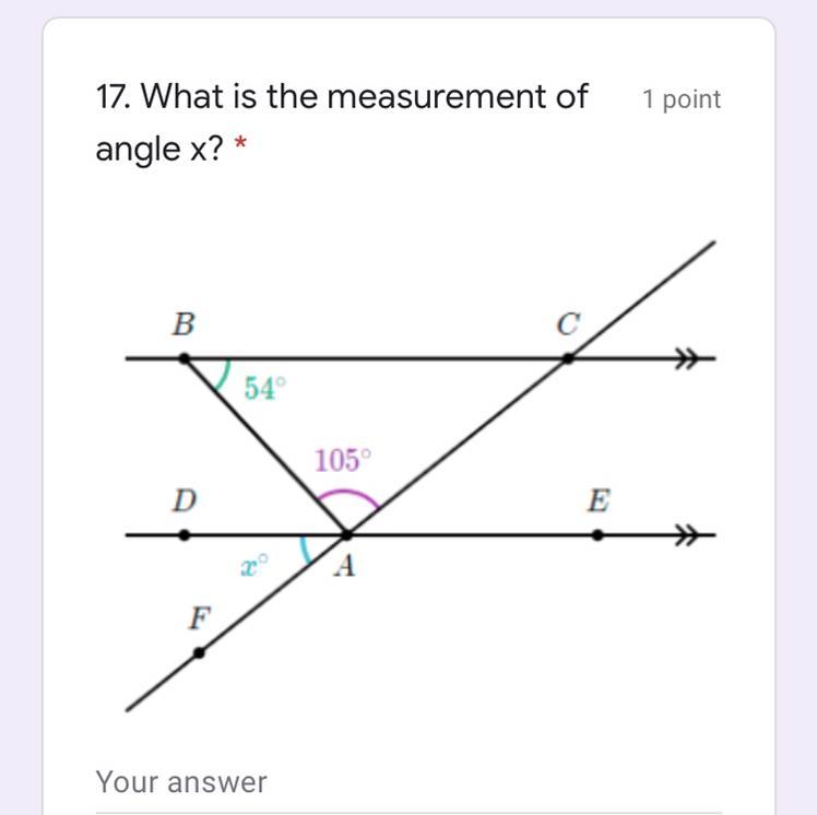 What is the measurement of angle x