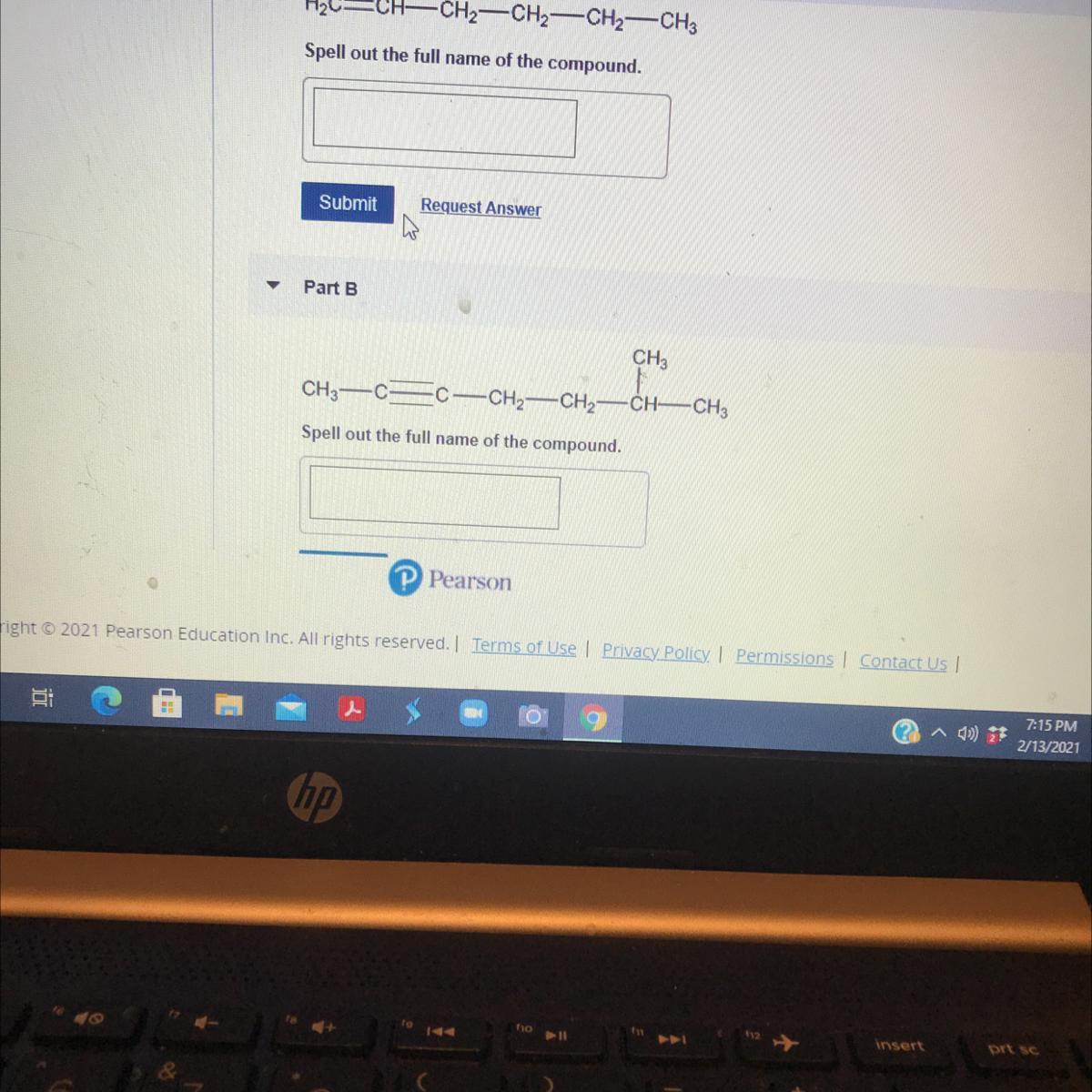 A Review Constantsfollowing60 - 463)oblem.Part AH2C=CH-CH2-CH2-CH2-CH3Spell out the full name of the