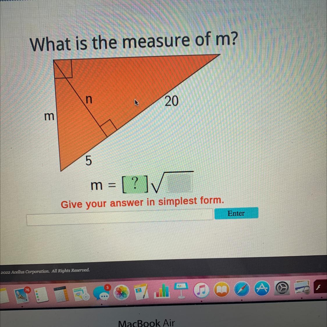 AcellusWhat is the measure of m?n20m5m == [?]Give your answer in simplest form.Enter