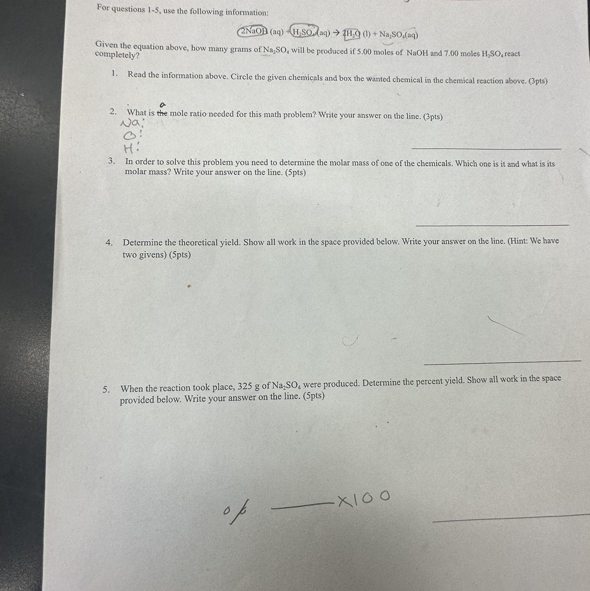 If You Can Fill Out This Worksheet 100 Pts! Only 5 Questions, About Stoichiometry PLEASE HELP ASAP!!