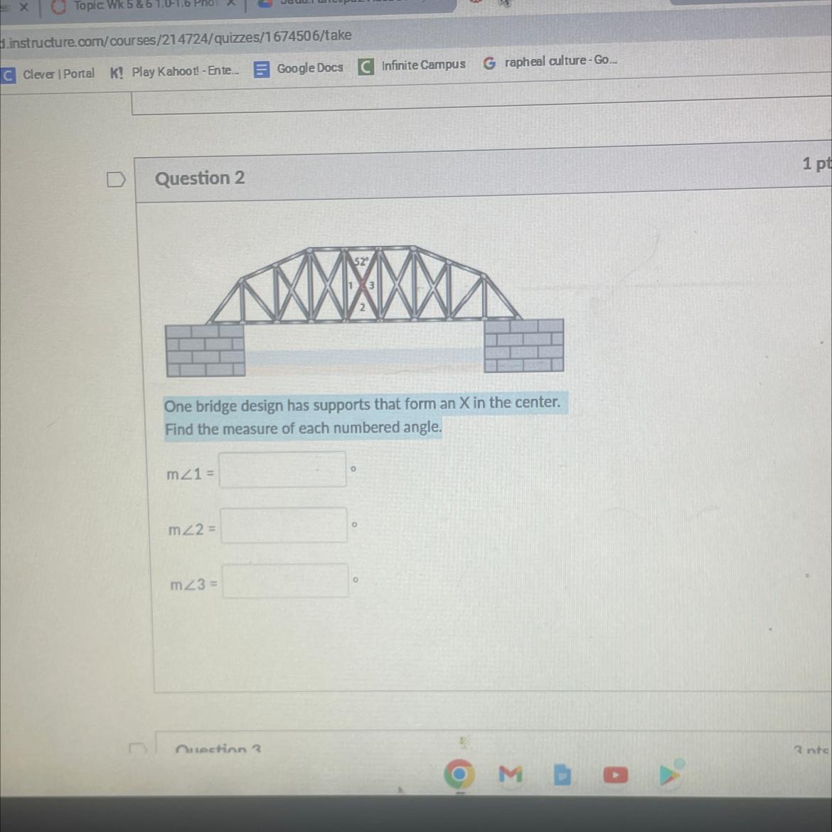One Bridge Design Has Supports That Form An X In The Center. Find The Measure Of Each Numbered Angle.