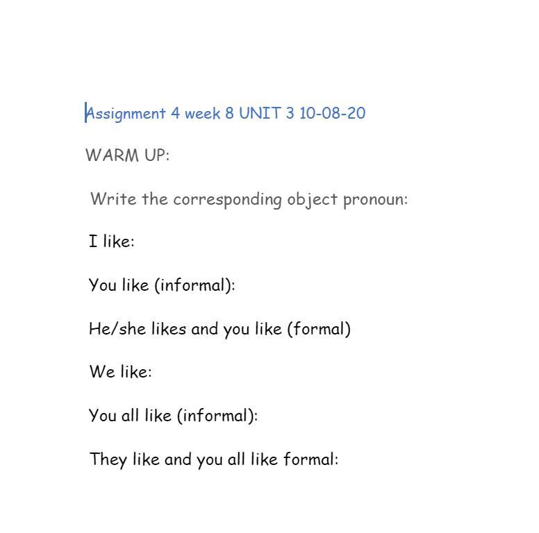 Write The Corresponding Object Pronoun: