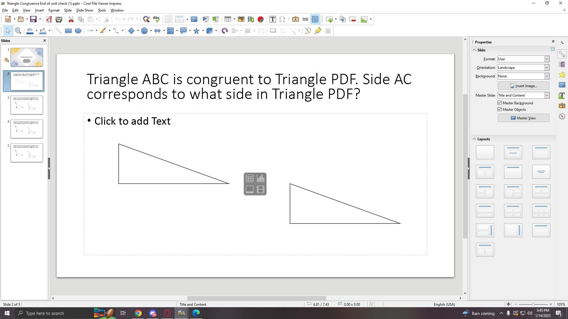 Triangle ABC is congruent to Triangle PDF. Side AC corresponds to what side in Triange PDF?