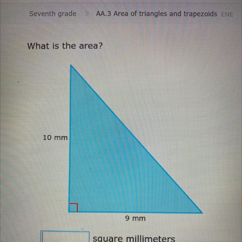 What is the area?10 mm9 mmsquare millimeters