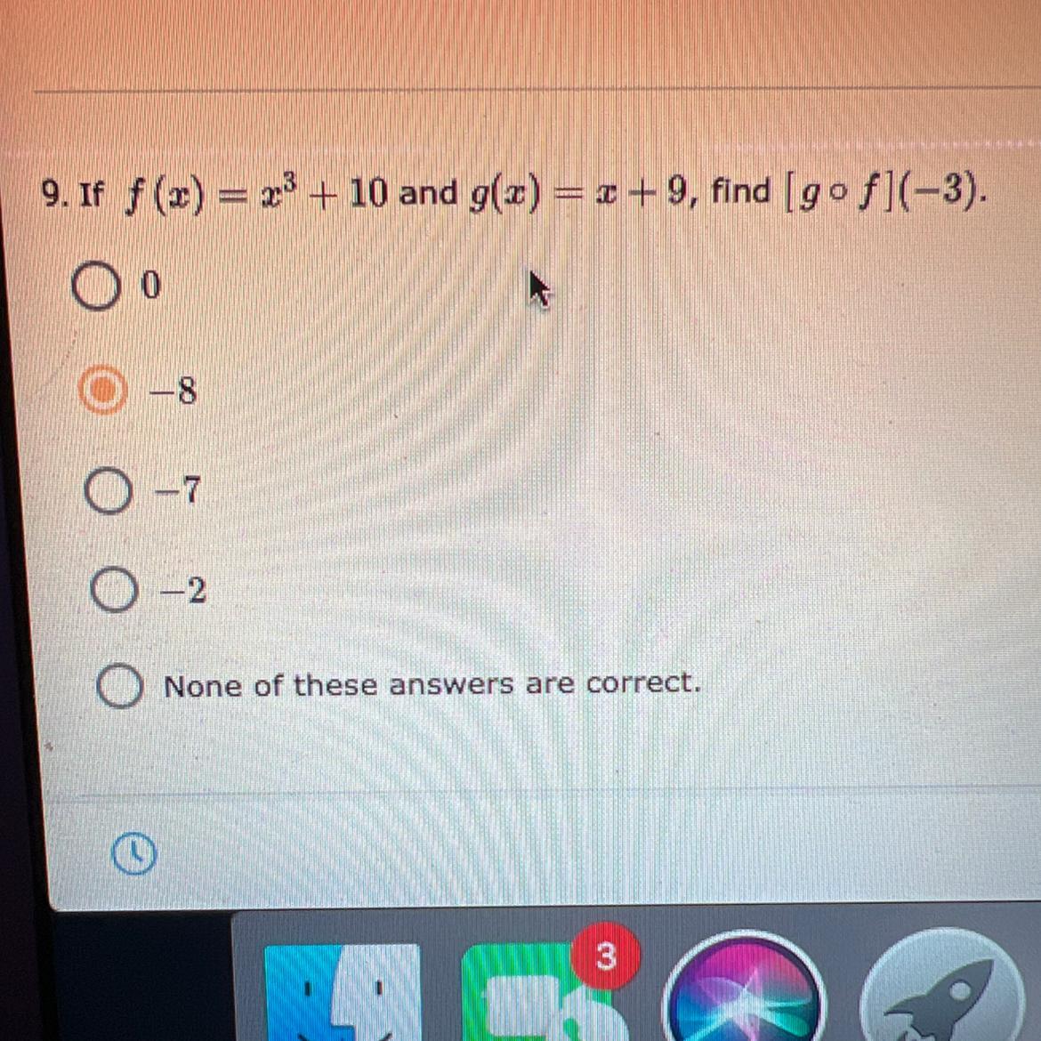 If F(x) = X^2 + 10 And G(x) = X + 9, Find (gf)(-3).