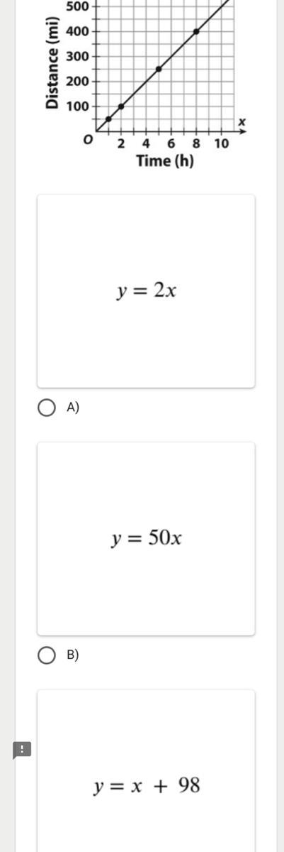 HELPUse the relationship shown on this graph. Which equation shows the distance y in terms of the number