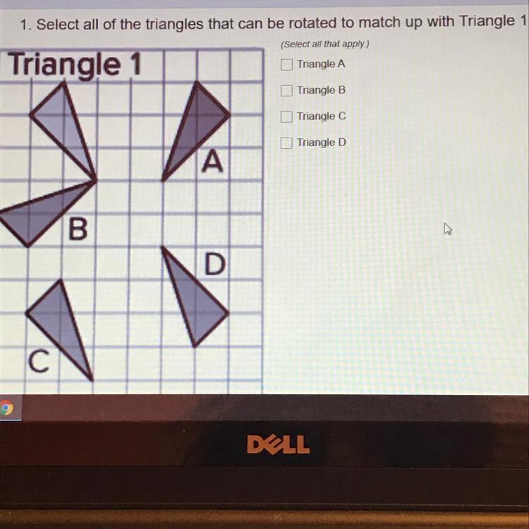 1. Select All Of The Triangles That Can Be Rotated To Match Up With Triangle 1.(Select All That Apply)Triangle
