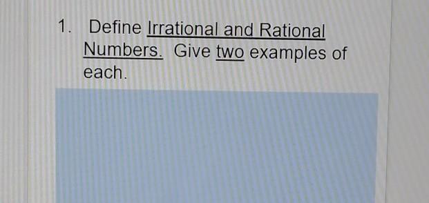 define irrational and rational numbers give two examples of each 