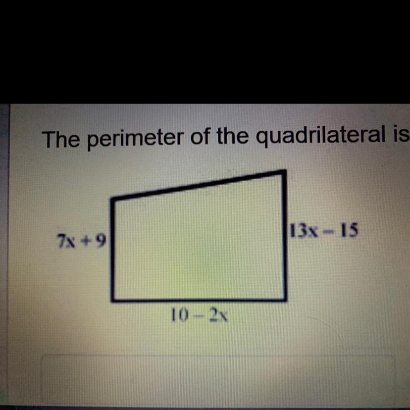 The perimeter of the quadrilateral is 31x - 12 meters. Find the missing side length of the quadrilateral.