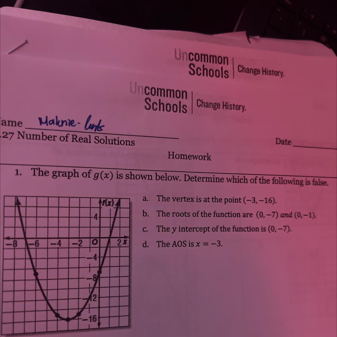 the graph of g(x) is shown below. determine which of the following is false