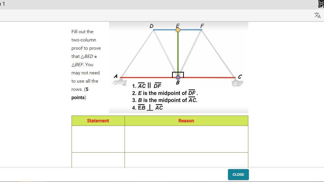 PLZ HELP QUICKLY, Prove triangle BED is congruent to BEF...need at least 3 reasons