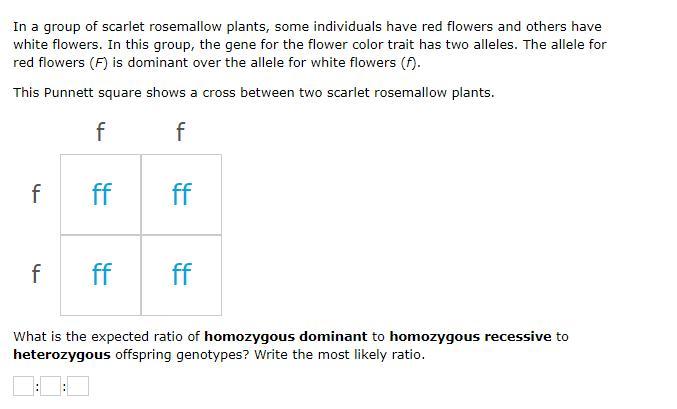 \Write the most likely ratio for the offspring type.