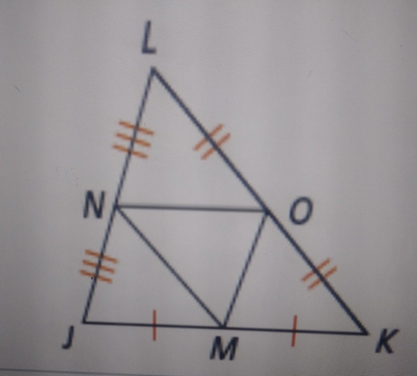 use the figure at right. if jk=6x+8 and NO=16, what is the value of x?
