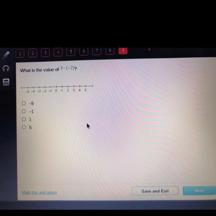 What is the value of 3-(-2)A.-5B.-1C.1D.5