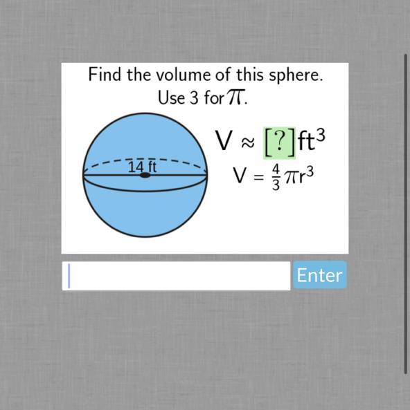 Find The Volume Of This Sphere.Use 3 For TT.V [?]ft 314 FtV = RTr3